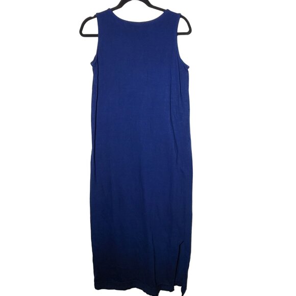 Blue Fish Painted Maxi Dress Size Small Lagenlook Linen Beach Art to Wear Summer - Picture 3 of 11